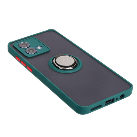 Etui z uchwytem na palec Bizon Case Hybrid Ring do Motorola Moto G84 5G, przydymione z ciemnozieloną ramką