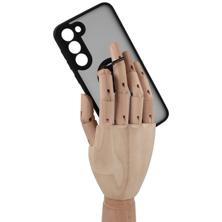 Etui z uchwytem na palec Bizon Case Hybrid Ring do Galaxy S23 Plus, przydymione z czarną ramką
