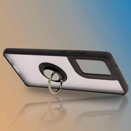 Etui z uchwytem na palec Bizon Case Hybrid Ring do Motorola Moto G85 5G, przydymione z czarną ramką