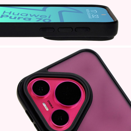 Etui z uchwytem na palec Bizon Case Hybrid Ring do Huawei Pura 70, przydymione z czarną ramką