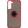 Etui z uchwytem na palec Bizon Case Hybrid Ring do Galaxy S22 Plus, przydymione z czerwoną ramką