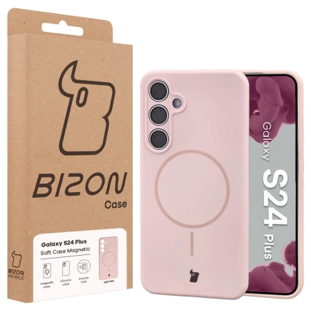 Silikonowe etui z pierścieniem magnetycznym Bizon Soft Case Magnetic do Galaxy S24 Plus, jasnoróżowe