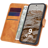 Etui z klapką Bizon Case Pocket do Google Pixel 9 / 9 Pro, brązowe