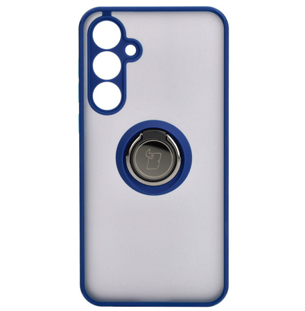 Etui z uchwytem na palec Bizon Case Hybrid Ring do Galaxy A55 5G, przydymione z granatową ramką