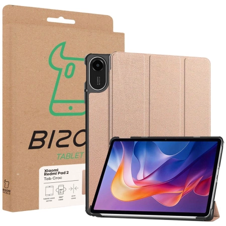Etui z klapką Bizon Case Tab Croc do Xiaomi Redmi Pad 2, różowozłote