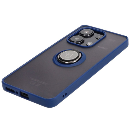 Etui z uchwytem na palec Bizon Case Hybrid Ring do Xiaomi Redmi Note 13 4G, przydymione z granatową ramką