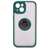 Etui z uchwytem na palec Bizon Case Hybrid Ring do iPhone 15, przydymione z ciemnozieloną ramką