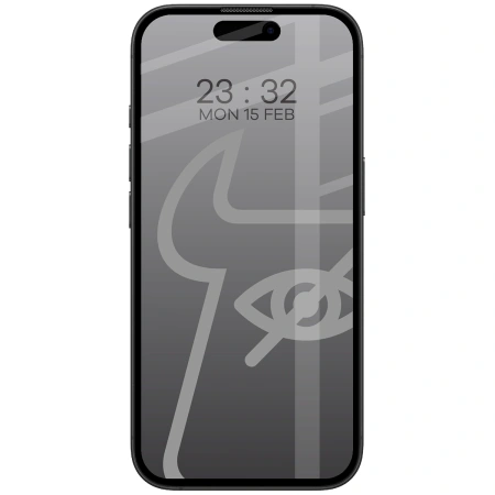 Prywatyzujące szkło hartowane Bizon Glass Edge Shadow do iPhone 16/15, przyciemniane z czarną ramką