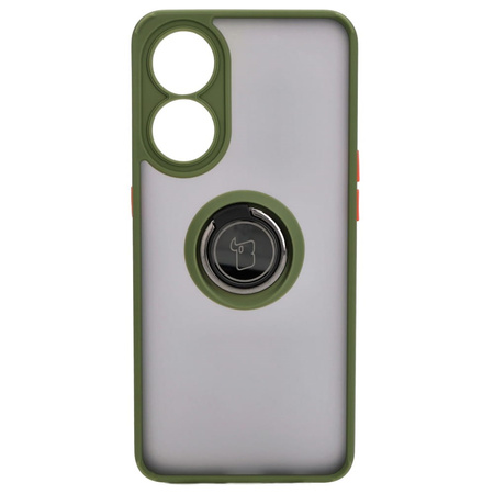 Etui z uchwytem na palec Bizon Case Hybrid Ring do Oppo Reno8 T, przydymione z zieloną ramką