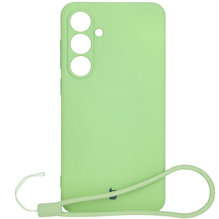 Silikonowe etui z pierścieniem magnetycznym Bizon Case Silicone Magnetic Sq do Galaxy S24 FE, jasnozielone