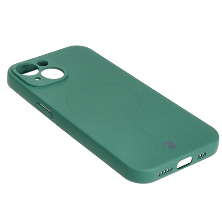 Etui silikonowe z pierścieniem magnetycznym Bizon Case Silicone Magnetic do iPhone 15, ciemnozielone