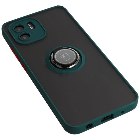 Etui z uchwytem na palec Bizon Case Hybrid Ring do Xiaomi Redmi A1, przydymione z ciemnozieloną ramką