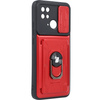 Etui Bizon Case Camshield Card Slot Ring do Xiaomi Redmi 10C, czerwone