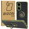 Etui z uchwytem na palec Bizon Case Hybrid Ring do Oppo A98 5G, przydymione z zieloną ramką