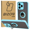 Etui z uchwytem na palec Bizon Case Hybrid Ring do Realme C53 / C51, przydymione z jasnoniebieską ramką