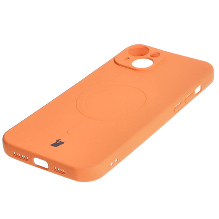 Etui silikonowe z pierścieniem magnetycznym Bizon Case Silicone Magnetic do iPhone 15 Plus, marchewkowe