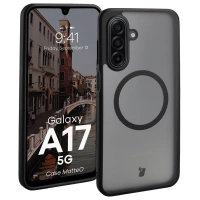 Etui z pierścieniem magnetycznym Bizon Case MatteO do Galaxy A17 5G, przydymione-czarne
