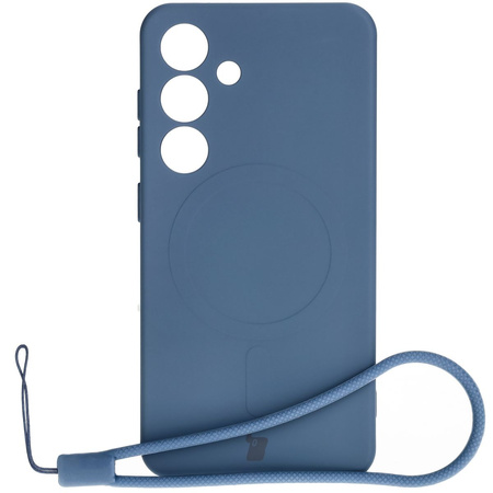 Silikonowe etui z pierścieniem magnetycznym Bizon Case Silicone Magnetic do Galaxy S25 / Galaxy S24, granatowe