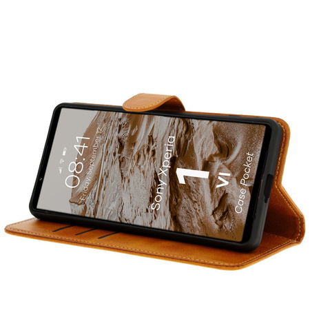 Etui z klapką Bizon Case Pocket do Sony Xperia 1 VI, brązowe