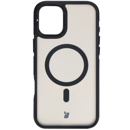 Etui z podstawką i pierścieniem magnetycznym Bizon Case Eclipse do iPhone 16 Plus, przydymione z czarną ramką