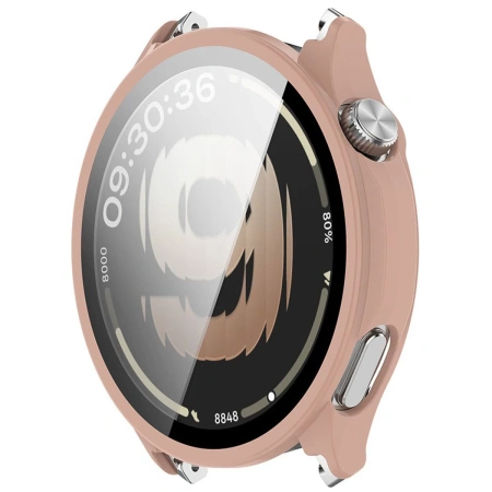 Etui ze szkłem do zegarka Bizon Case Watch Adamo do OnePlus Watch Lite 45 mm / Oppo Watch S 45 mm, różowe