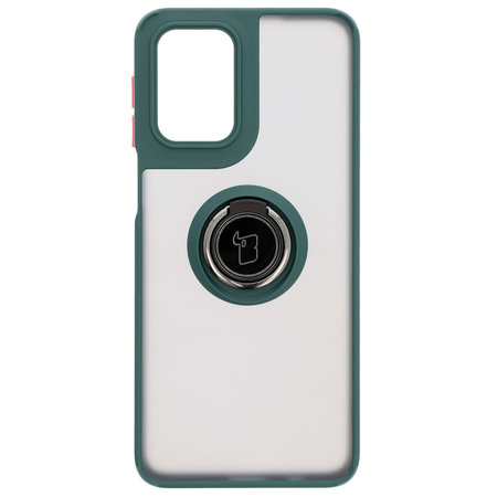 Etui z uchwytem na palec Bizon Case Hybrid Ring do Motorola Moto G55 5G, przydymione z ciemnozieloną ramką