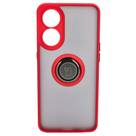 Etui z uchwytem na palec Bizon Case Hybrid Ring do Oppo Reno8 T, przydymione z czerwoną ramką