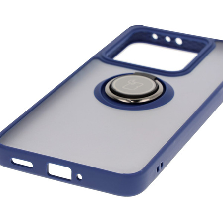 Etui z uchwytem na palec Bizon Case Hybrid Ring do Xiaomi 14T, przydymione z granatową ramką