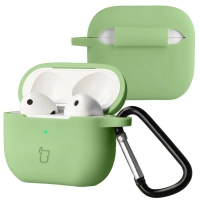 Silikonowe etui z karabińczykiem Bizon Case Headphone Silicone do AirPods 4, jasnozielone