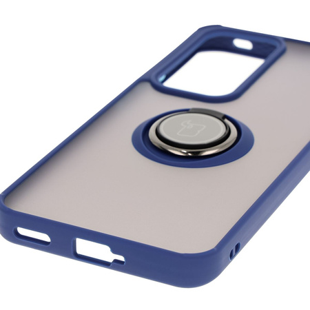 Etui z uchwytem na palec Bizon Case Hybrid Ring do Oppo Reno 12, przydymione z granatową ramką