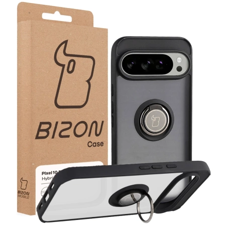 Etui z uchwytem na palec Bizon Case Hybrid Ring do Google Pixel 10 Pro XL, przydymione z czarną ramką