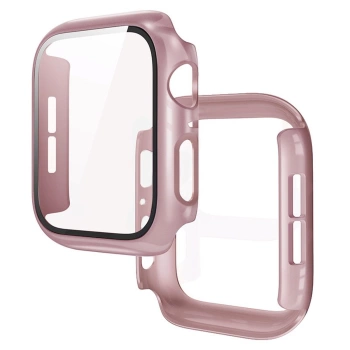 Etui ze szkłem do zegarka Bizon Case Watch Adamo do Apple Watch SE 3 / SE 2 / SE / 6 / 5 / 4 (40 mm), satynowo różowe