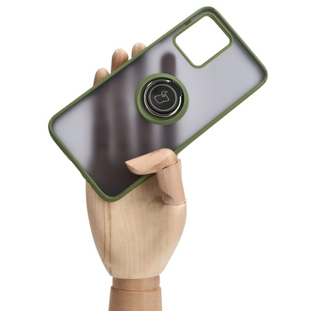 Etui z uchwytem na palec Bizon Case Hybrid Ring do Motorola Moto G13 / G23 / G53 5G, przydymione z zieloną ramką