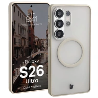Etui z pierścieniem magnetycznym Bizon Case MatteO do Galaxy S26 Ultra, przydymione-beżowe