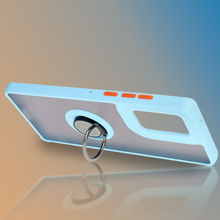 Etui z uchwytem na palec Bizon Case Hybrid Ring do Motorola Edge 50 Fusion, przydymione z jasnoniebieską ramką