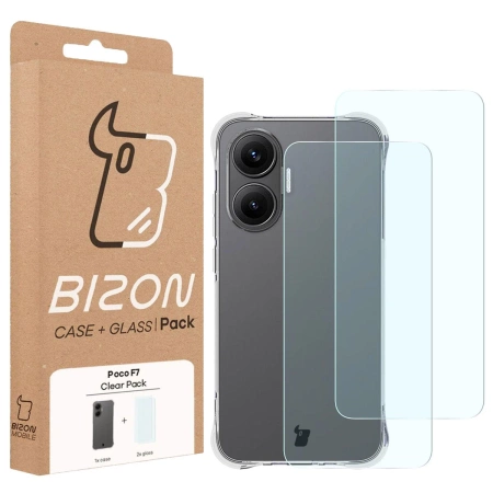 Elastyczne etui + 2x szkło hartowane Bizon Case Clear Pack do Xiaomi POCO F7