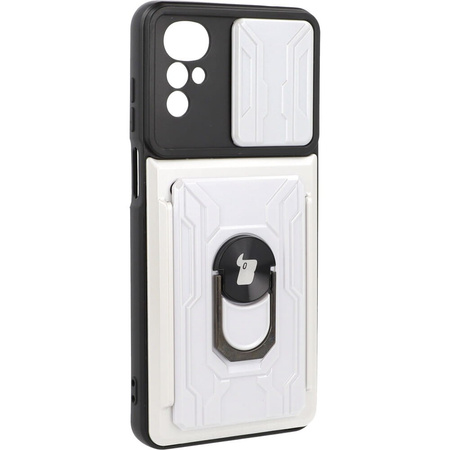Etui Bizon Case Camshield Card Slot Ring do Moto G22, białe