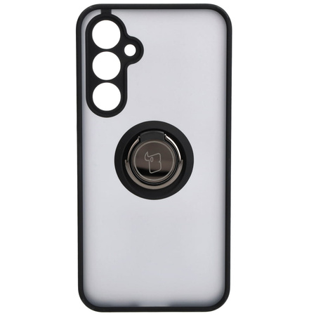 Etui z uchwytem na palec Bizon Case Hybrid Ring do Galaxy S23 FE, przydymione z czarną ramką