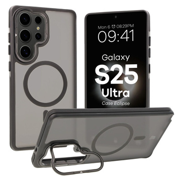 Etui z podstawką i pierścieniem magnetycznym Bizon Case Eclipse do Galaxy S25 Ultra, przydymione z czarną ramką