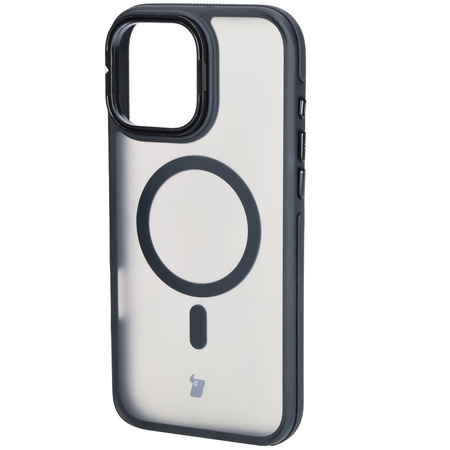 Etui z podstawką i pierścieniem magnetycznym Bizon Case Eclipse do iPhone 16 Pro Max, przydymione z czarną ramką