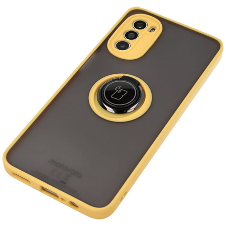 Etui z uchwytem na palec Bizon Case Hybrid Ring do Motorola Moto G52 / G82, przydymione z żółtą ramką