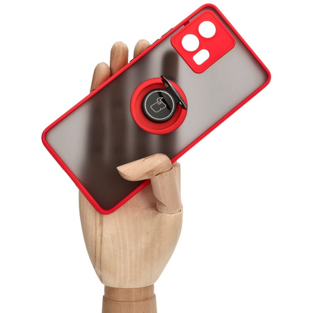 Etui z uchwytem na palec Bizon Case Hybrid Ring do Motorola Edge 30 Fusion, przydymione z czerwoną ramką