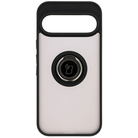 Etui z uchwytem na palec Bizon Case Hybrid Ring do Google Pixel 9 / 9 Pro, przydymione z czarną ramką