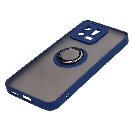 Etui z uchwytem na palec Bizon Case Hybrid Ring do Xiaomi 13, przydymione z granatową ramką