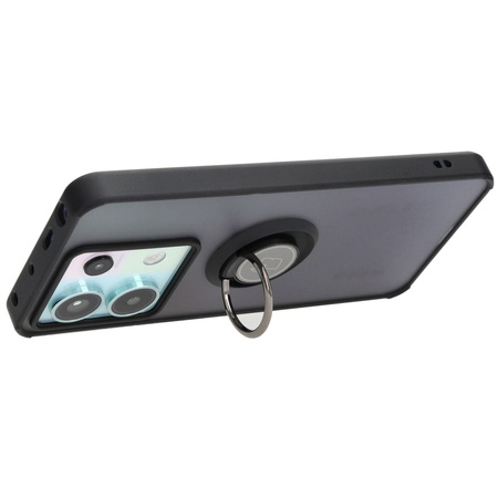 Etui z uchwytem na palec Bizon Case Hybrid Ring do Xiaomi Poco X6 / Xiaomi Redmi Note 13 Pro 5G, przydymione z czarną ramką
