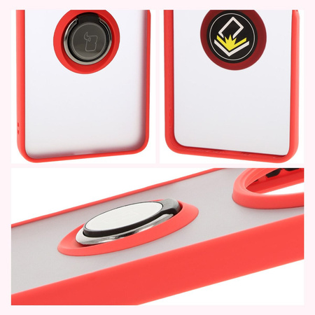 Etui z uchwytem na palec Bizon Case Hybrid Ring do Xiaomi Redmi 14C 4G / POCO C75, przydymione z czerwoną ramką