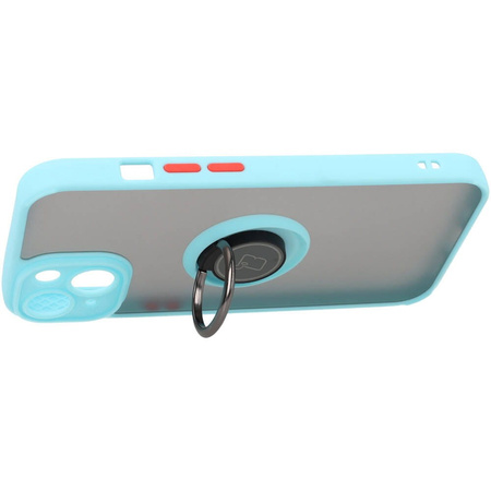 Etui z uchwytem na palec Bizon Case Hybrid Ring do iPhone 14, przydymione z jasnoniebieską ramką