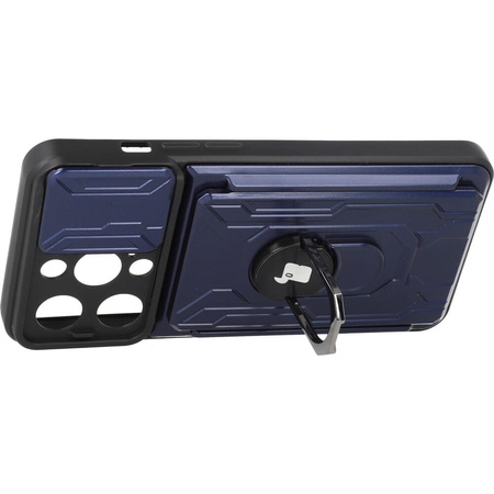 Etui Bizon Case Camshield Card Slot Ring do iPhone 14 Pro, granatowe