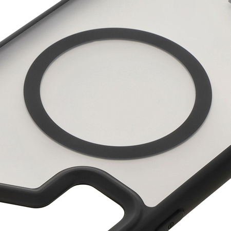 Etui z pierścieniem magnetycznym Bizon Case MatteO do Galaxy S24 Ultra, półprzezroczyste z czarną ramką