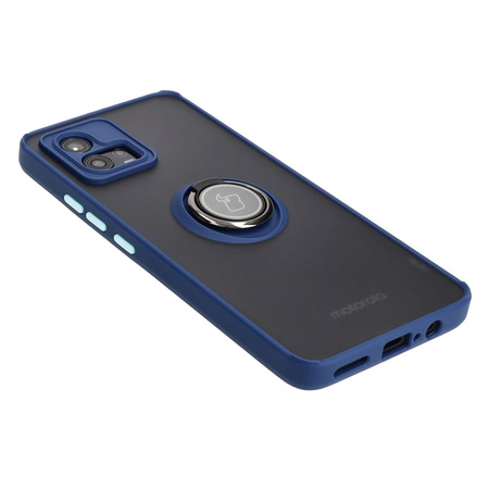 Etui z uchwytem na palec Bizon Case Hybrid Ring do Motorola Moto G72, przydymione z granatową ramką